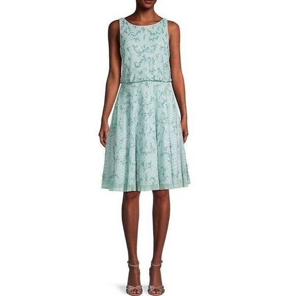 Aidan Mattox MD1E207198 Women's Sz 4 Mint Boatneck Beaded Fit-&-Flare Dress $450 - Picture 1 of 12